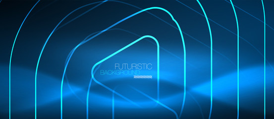 Neon glowing techno lines, hi-tech futuristic abstract background template with geometric shapes