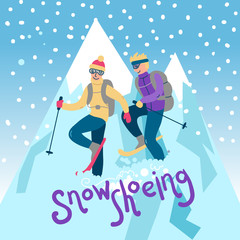Beautiful flat vector illustration winter sport activites. Skiin