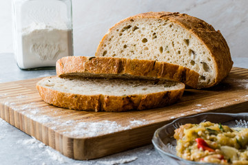 Aubergine Bread Slices with Roasted Eggplant, Parsley, Dill and Tulum Cheese.