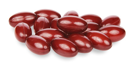 Close up of food supplement oil filled capsules suitable for: fish oil, omega 3, omega 6, omega 9, evening primrose, borage oil, flax seeds oil, vitamin A, vitamin D, vitamin D3, vitamin E