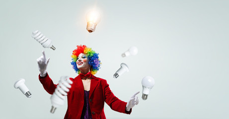 Juggling woman clown . Mixed media