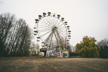 Abandoned ferris wheel and soviet amusement park like Chernobyl / Elektrenai Lithuania