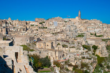 Obraz premium Panoramic beautiful view of Sassi or stones of Matera, European capital of culture 2019, Basilicata, Italy
