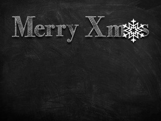 3d illustration rendering of chalk Merry Christmas wishes on blackboard with white snowflake