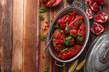 Stufed paprika with rice, middle eastern cuisine