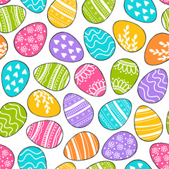 Happy Easter. Cute seamless pattern with eggs. Hand Drawn vector illustration. Wrapping paper pattern. Background with abstract elements. 