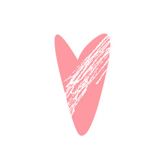 Pink heart with grunge texture or brush stroke on white background. Designed for greeting cards for Valentine's day, interior inspirational poster, cover or sticker.