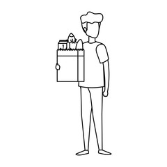 man with supermarket shopping bag and groceries