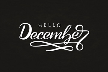 Vector realistic isolated typography logo Hello December for decoration and covering on the wall background. Concept of Happy New Year and Merry Christmas.