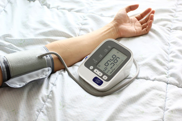 Medical tonometer for measuring blood pressure of male patient, Healthy concept