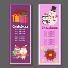 cute christmas vertical banner with animal characters