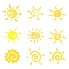 Vector logo set of sun. Design element for children store, banner, web, kid poster, decoration. EPS10. Ether sign.