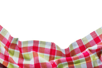 Top view of a multi-colored napkin at the bottom, isolated on white background