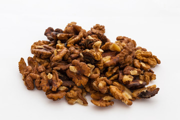 A bunch of peeled walnuts. Isolated.