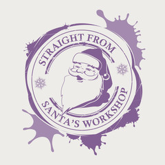 Christmas purple print with a silhouette of Santa Claus with big blots.