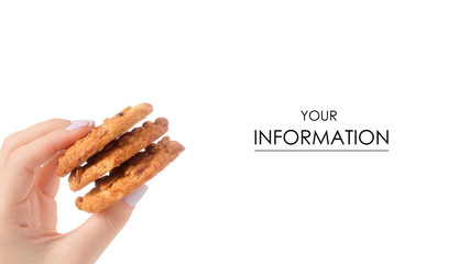 Cookies with nuts in hand pattern on white background isolation