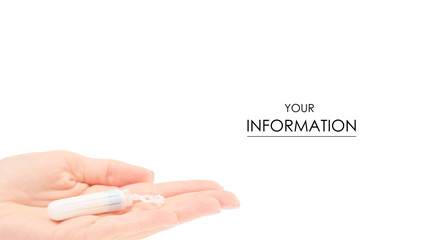 Female hand hygienic tampon menstruation pattern on white background isolation