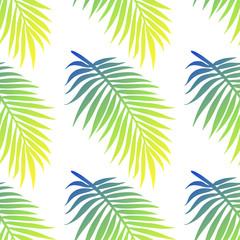 Fototapeta na wymiar Trendy tropical natural seamless background with lush colofrul banana palm leaves