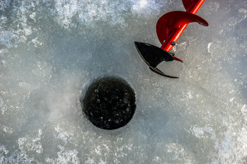 Ice auger made the hole