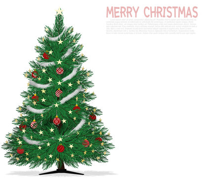 Isolated decorated Christmas tree on transparent background