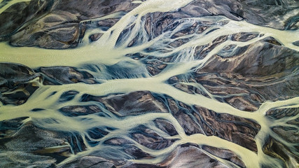 Drone view of an Icelandic riverbed