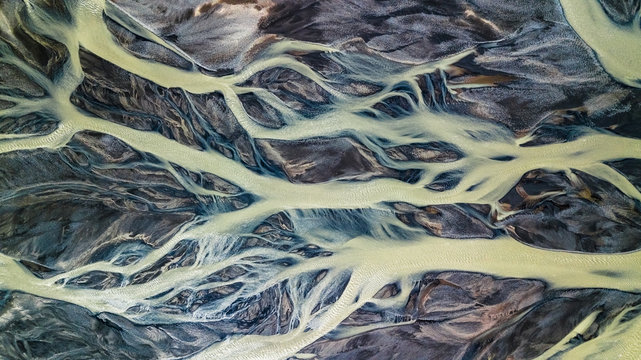 Drone view of an Icelandic riverbed