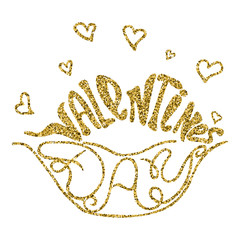  Hand drawn lettering poster.  Typography card with golden glitter inscription. illustration.