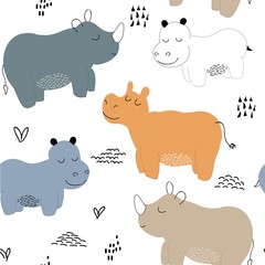 Hippopotamus seamless pattern. childish Vector illustration for fabric, textile, clothes, wallpaper