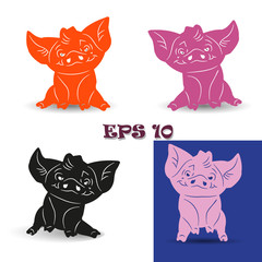 Set, Happy pig, Chinese symbol of the year. Design element for greeting card, calendar or brochure. Isolated silhouette on white background.