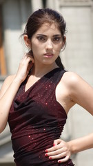 Youthful Diverse Woman And Elegance Wearing Dress Standing