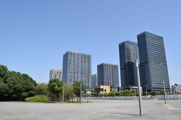 Fototapeta na wymiar Cityscape near Shanghai Oriental Sports Center, China