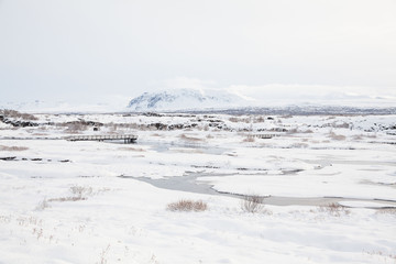 Beautiful scenery in winter snow Iceland