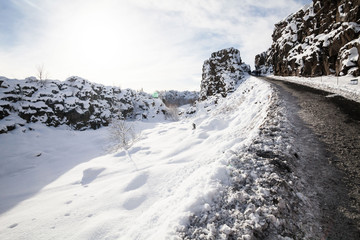 Thingvellir National Park or better known as Iceland pingvellir National Park during winter