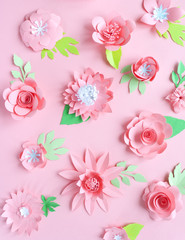 pink paper flowers on the pink background
