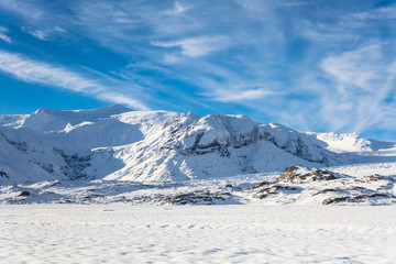 Fototapeta na wymiar Jokulsarlon snow landscape in Hvannadalshnukur, Iceland for beautiful background