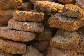 Clay bricks, from ancient buildings. Excavation of the civilization of the ancient Greeks. Winery in ancient fortress in Byala. Wine warehouses 5th century.