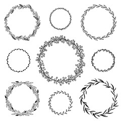 Wedding floral graphic elements set, dividers, laurel. Decorative invitation design.