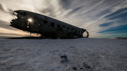 Solheimasandur the plane wreck view during winter snow