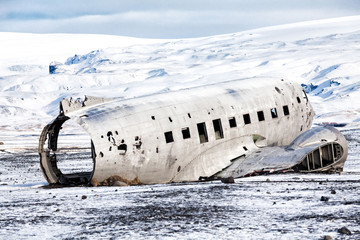 Solheimasandur the plane wreck view during winter snow