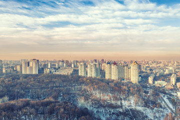 Obraz na płótnie Canvas Aerial photo from flying drone of a Kiev city. Ukraine. 