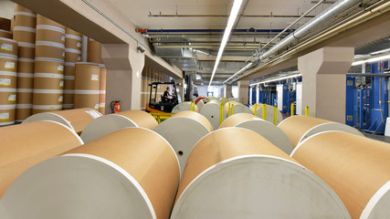 storage of paper rolls in a printing plant for further processing and printing of daily newspapers ...