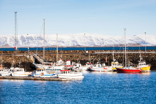 Small town of Stykkisholmur winter view which is a town situated in the western part of Iceland, in the northern part of the Snaefellsnes peninsula