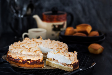 Fresh homemade delicious apple meringue cake