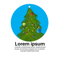 Fototapeta premium fir tree decorated colorful balls happy new year merry christmas concept flat copy space vector illustration
