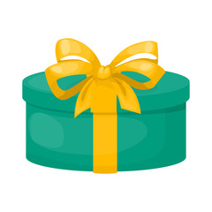 Gift box with ribbon christmas present holiday birthday giveaway package vector illustration.
