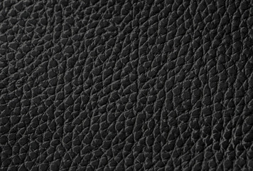 Black natural leather texture macro. Dark material with a pattern, wallpaper background