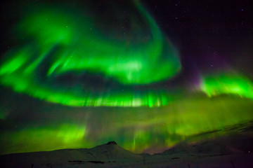 Aurora Borealis or better known as The Northern Lights for background view in Iceland, Snaefellsnesvegur during winter