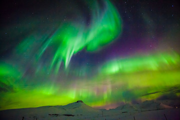 Aurora Borealis or better known as The Northern Lights for background view in Iceland, Snaefellsnesvegur during winter