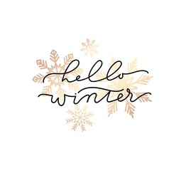 Hello winter inspirational card with lettering.