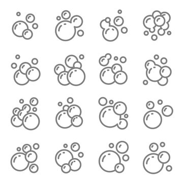 Soap Foam Bubbles Vector Line Icon Set. 